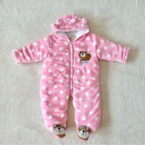 Baby girl bear bunting winter suit, size 12 months